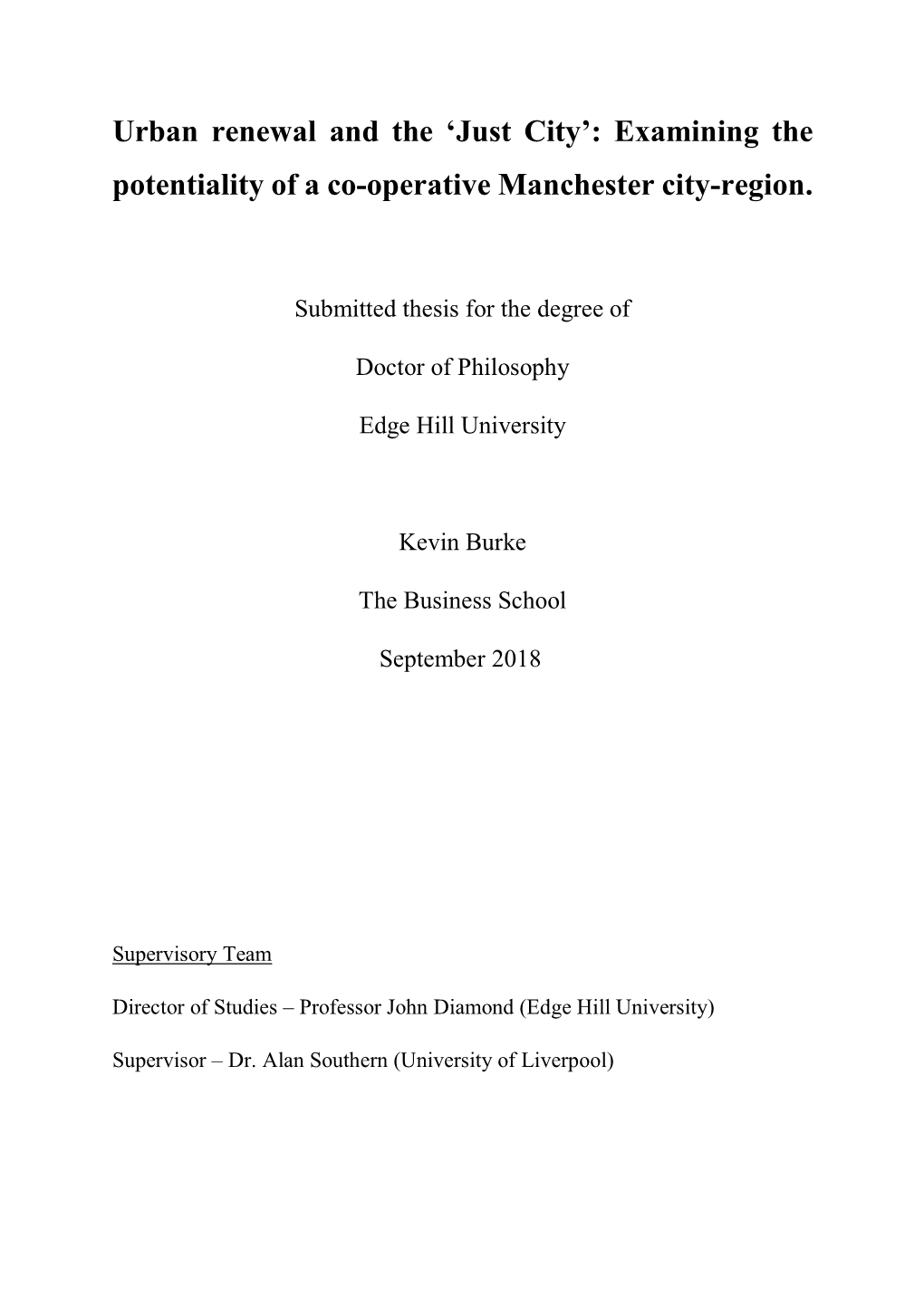 Examining the Potentiality of a Co-Operative Manchester City-Region