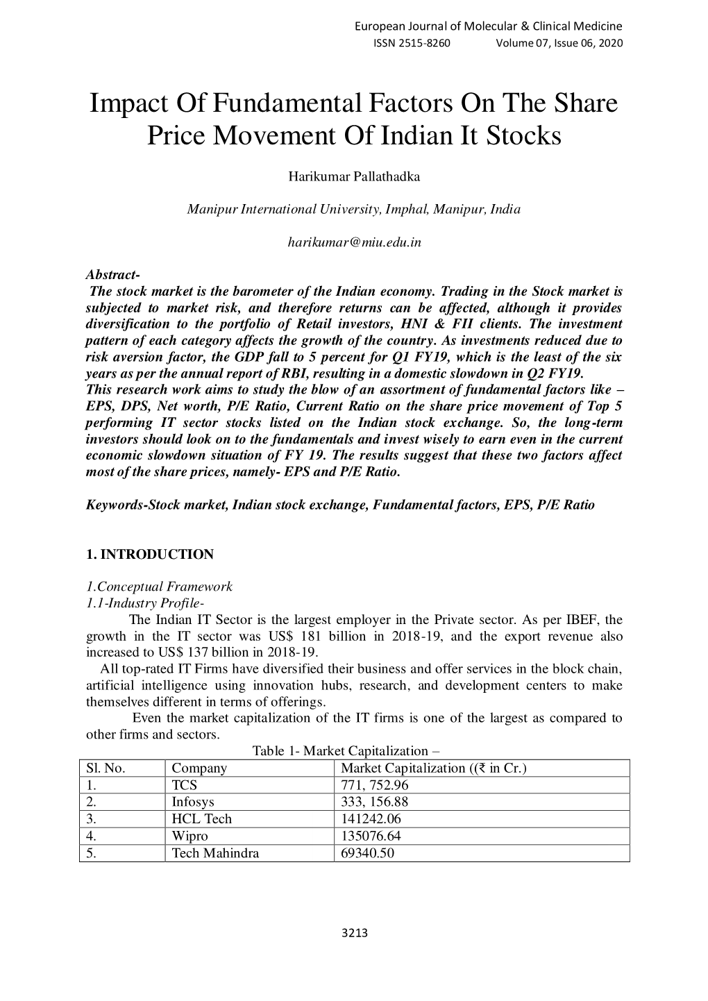 Impact of Fundamental Factors on the Share Price Movement of Indian It Stocks