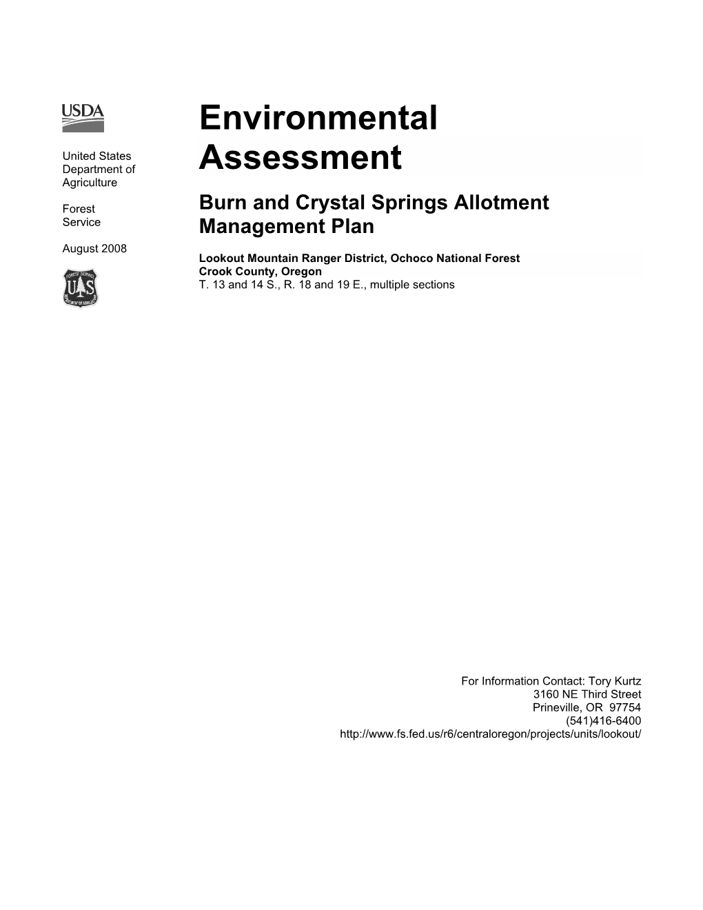 Environmental Assessment Burn and Crystal Springs Allotment Management Plan DRAFT