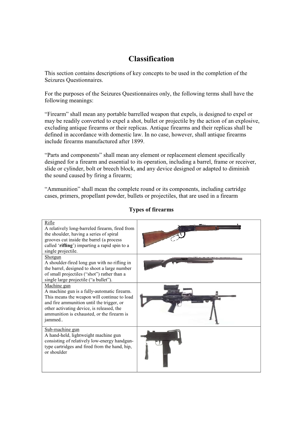 Firearms Classification