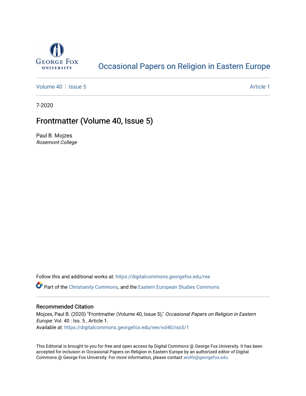 Occasional Papers on Religion in Eastern Europe