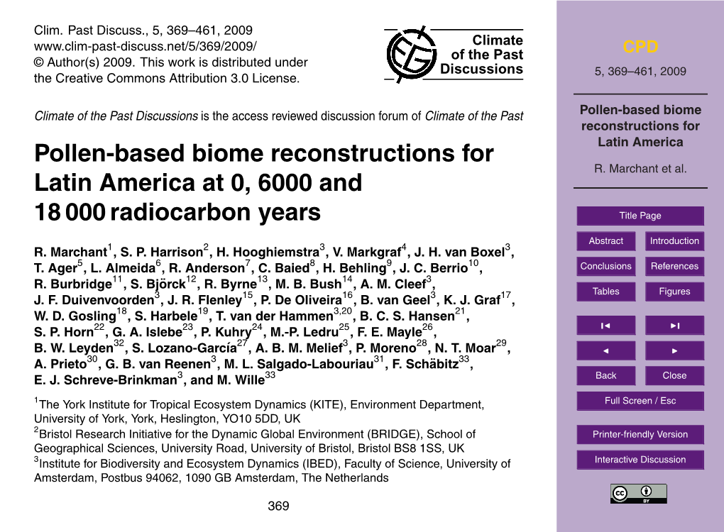 Pollen-Based Biome Reconstructions for Latin America R