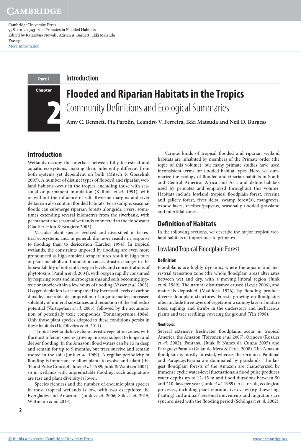 Flooded and Riparian Habitats in the Tropics Community Definitions