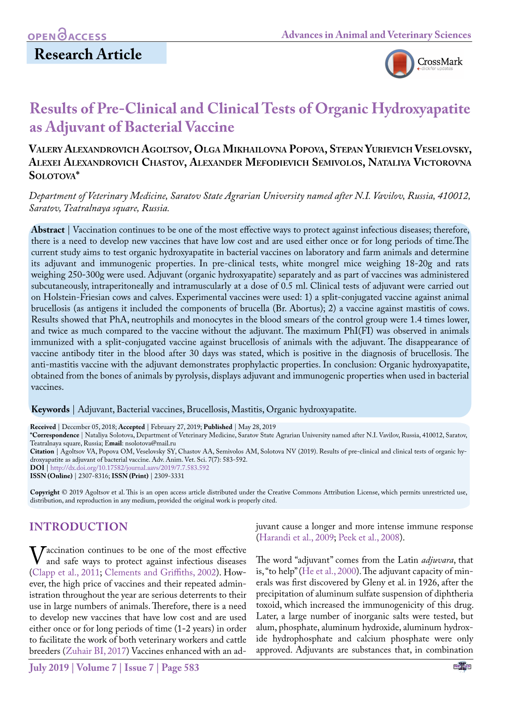 Results of Pre-Clinical and Clinical Tests of Organic Hydroxyapatite As Adjuvant of Bacterial Vaccine