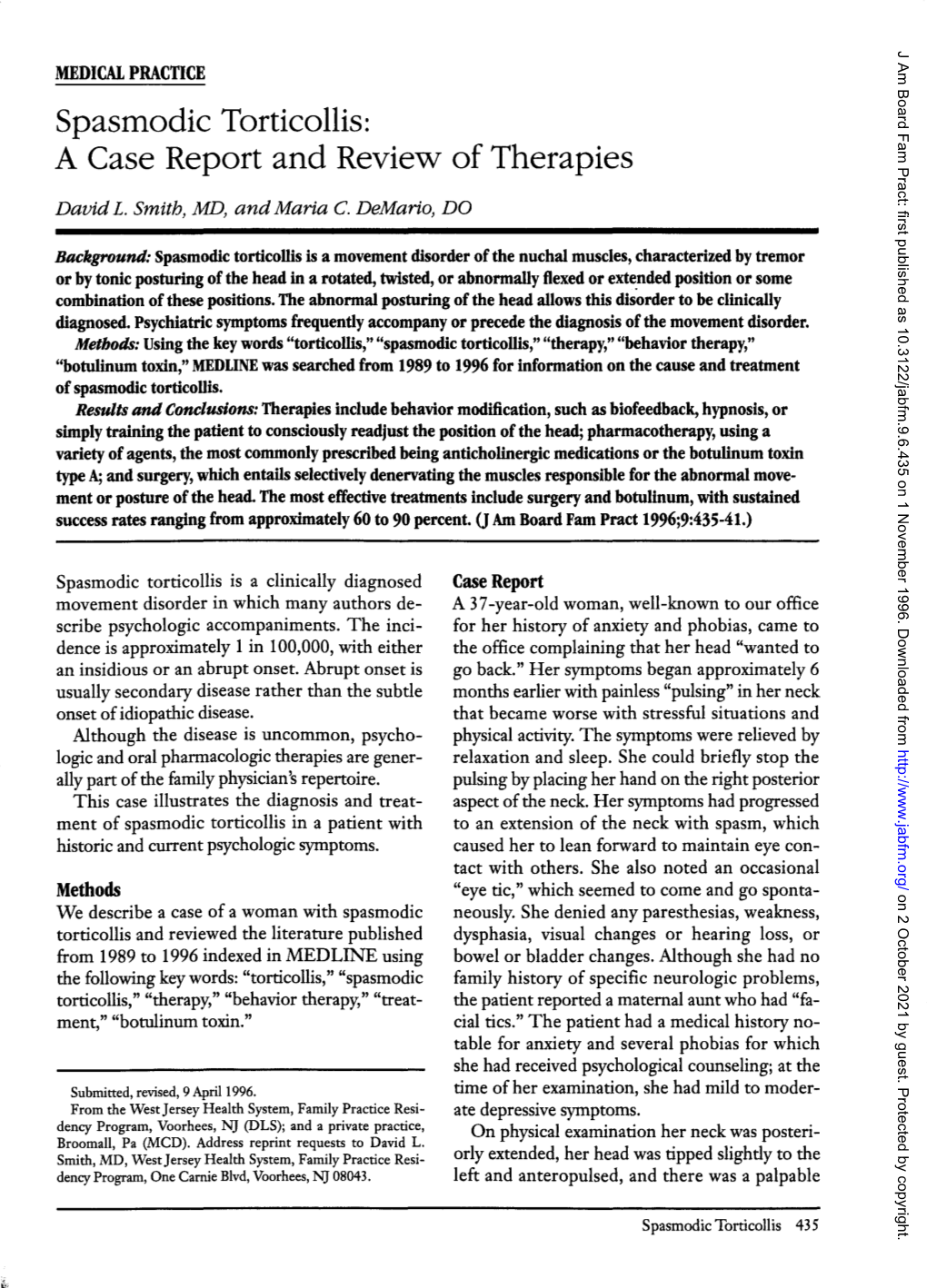 Spasmodic Torticollis: a Case Report and Review of Therapies