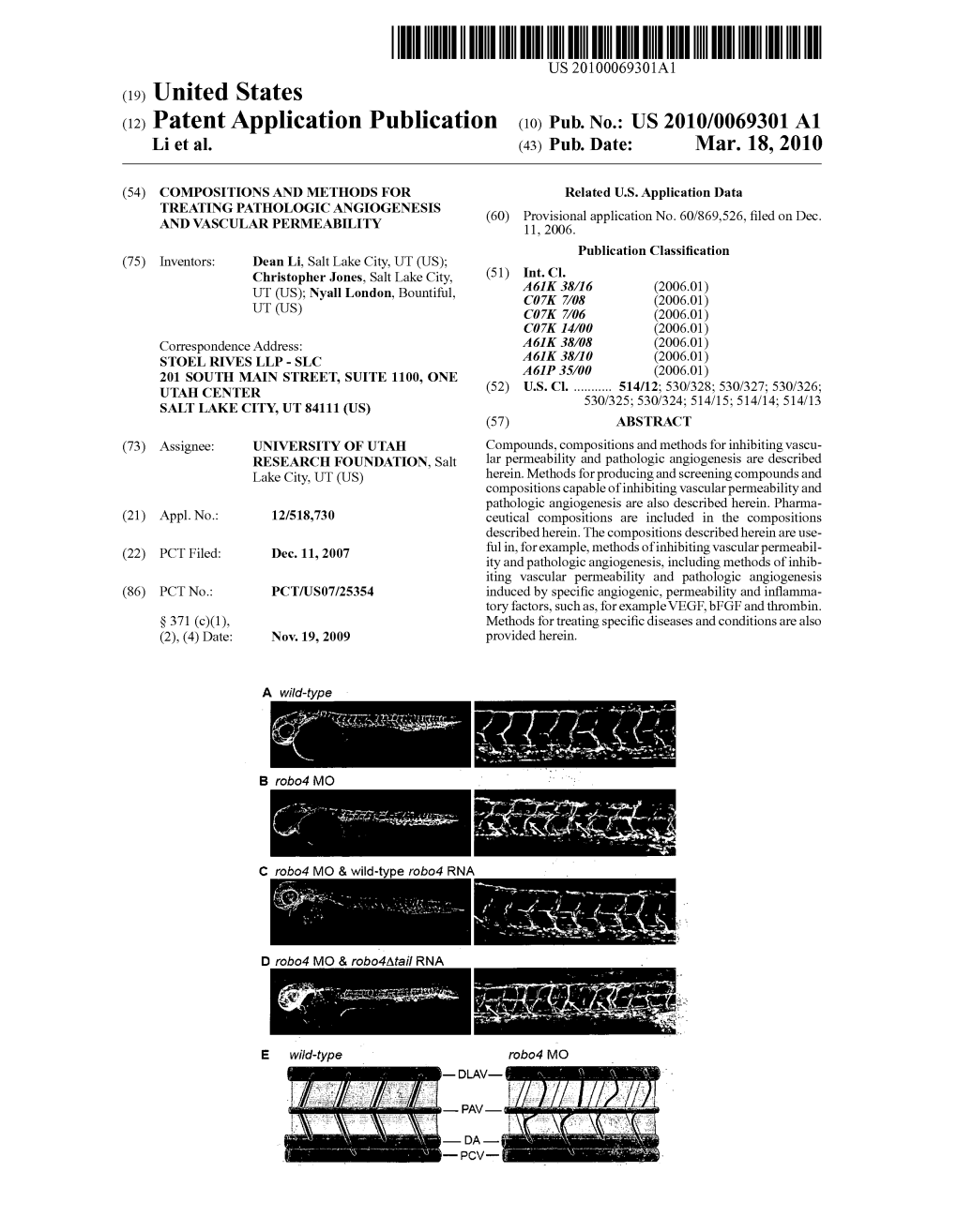 (12) Patent Application Publication (10) Pub. No.: US 2010/0069301 A1 Li Et Al