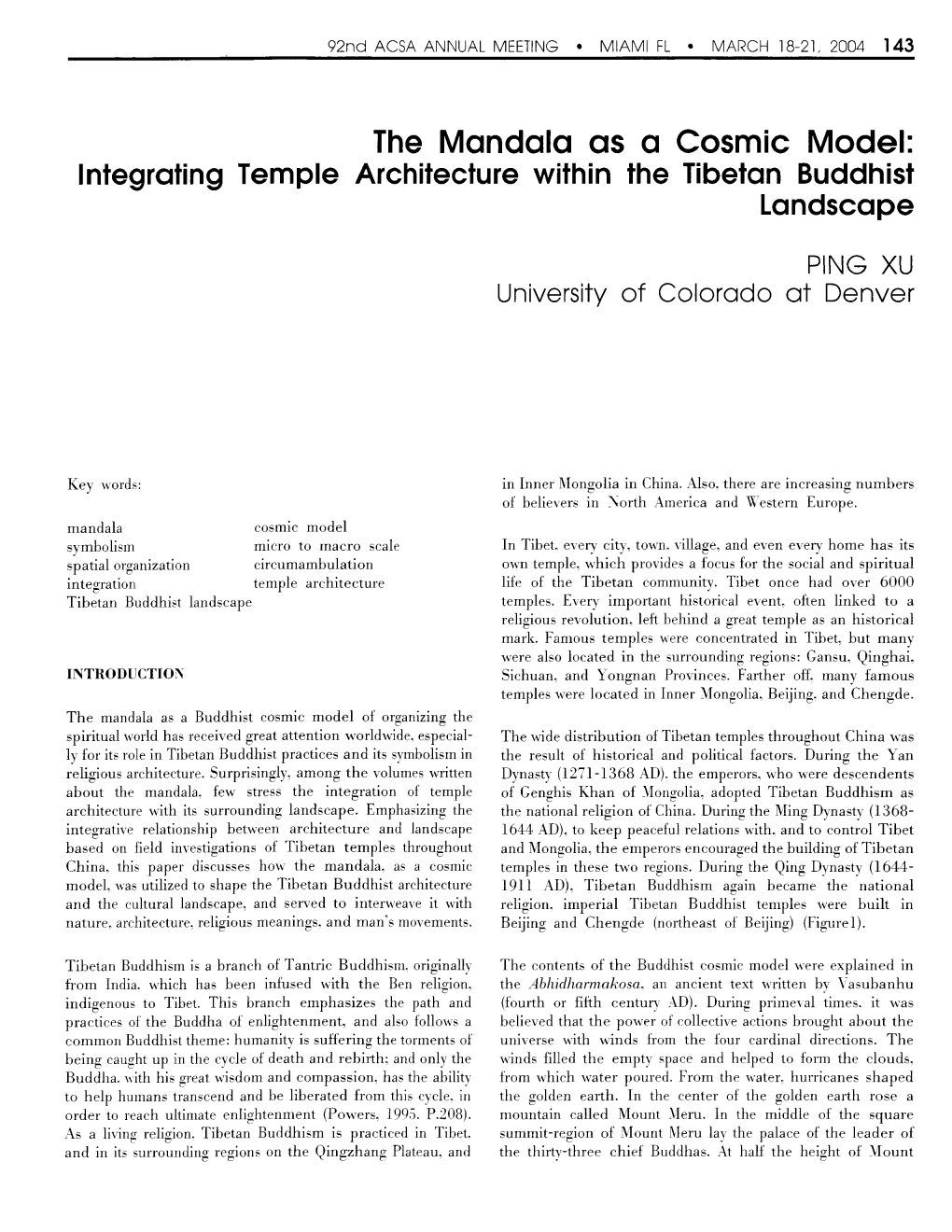 The Mandala As a Cosmic Model: Integrating Temple Architecture Within the Tibetan Buddhist Landscape