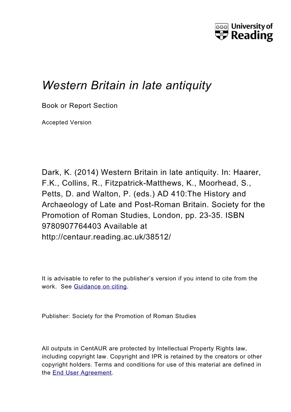 Western Britain in Late Antiquity