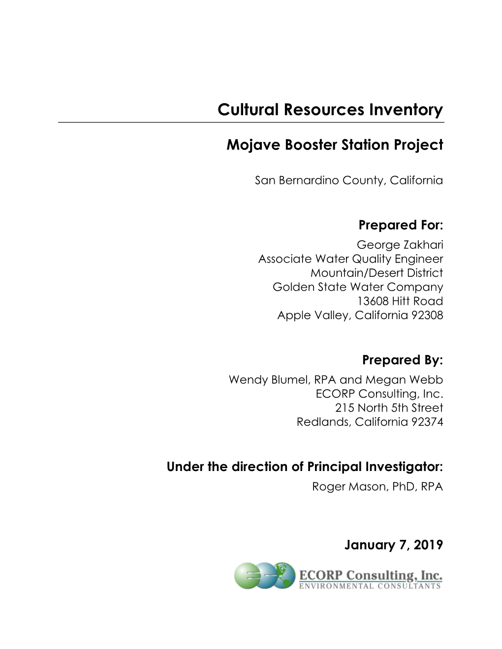 Cultural Resources Inventory