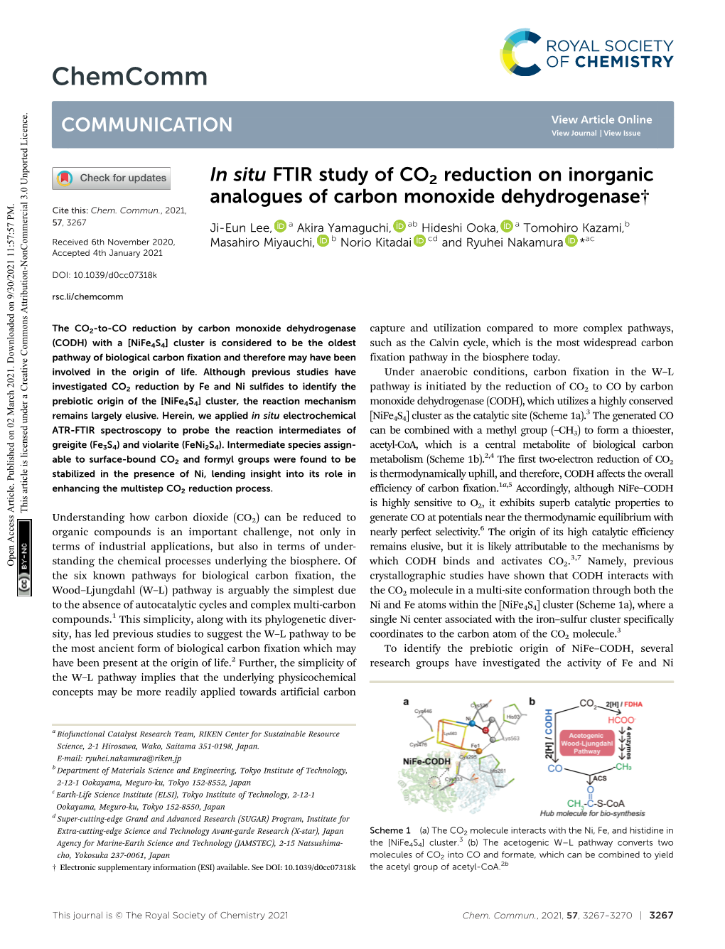 In Situ FTIR Study of CO2 Reduction on Inorganic Analogues of Carbon Monoxide Dehydrogenase† Cite This: Chem