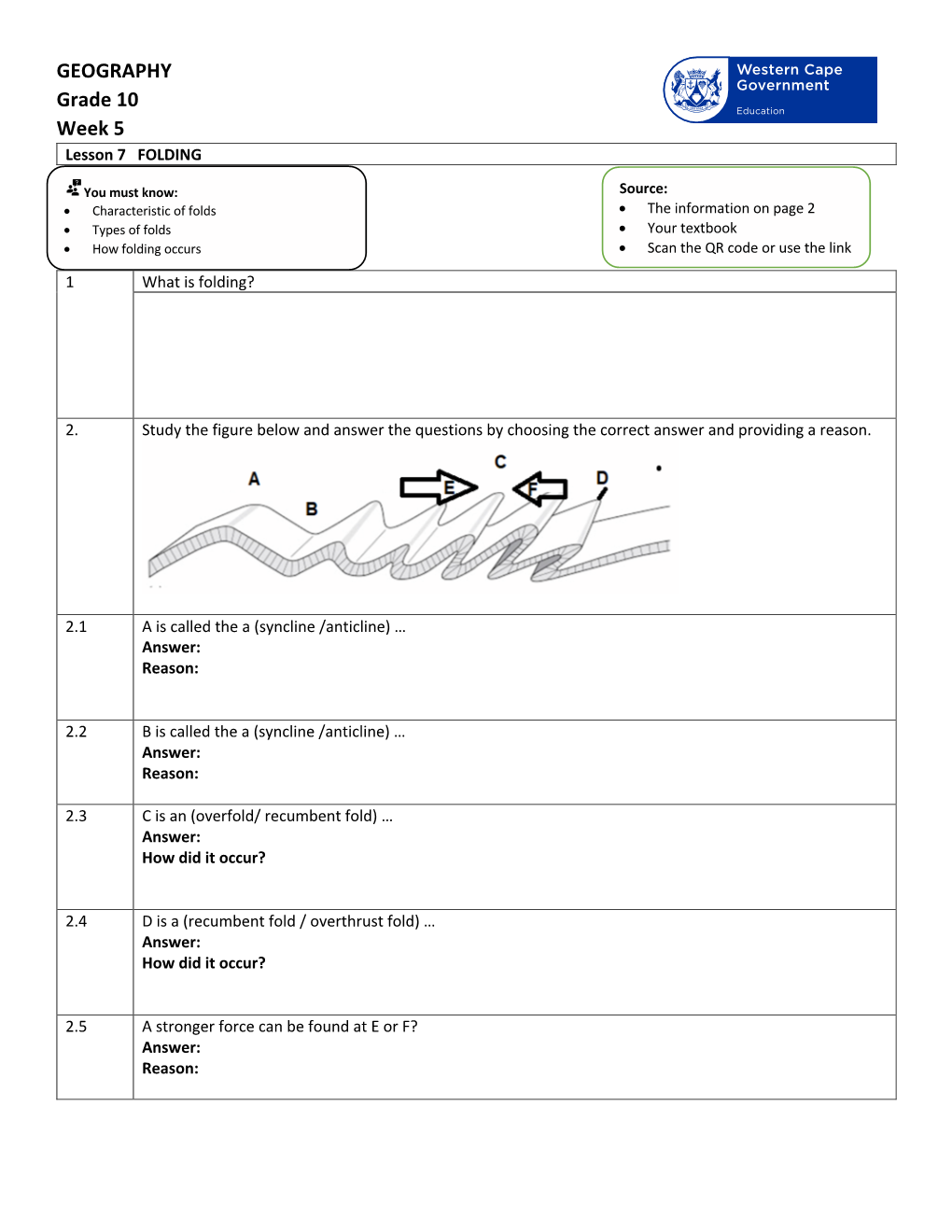 Grade 10 Geography Folding Week 5 Lesson 7