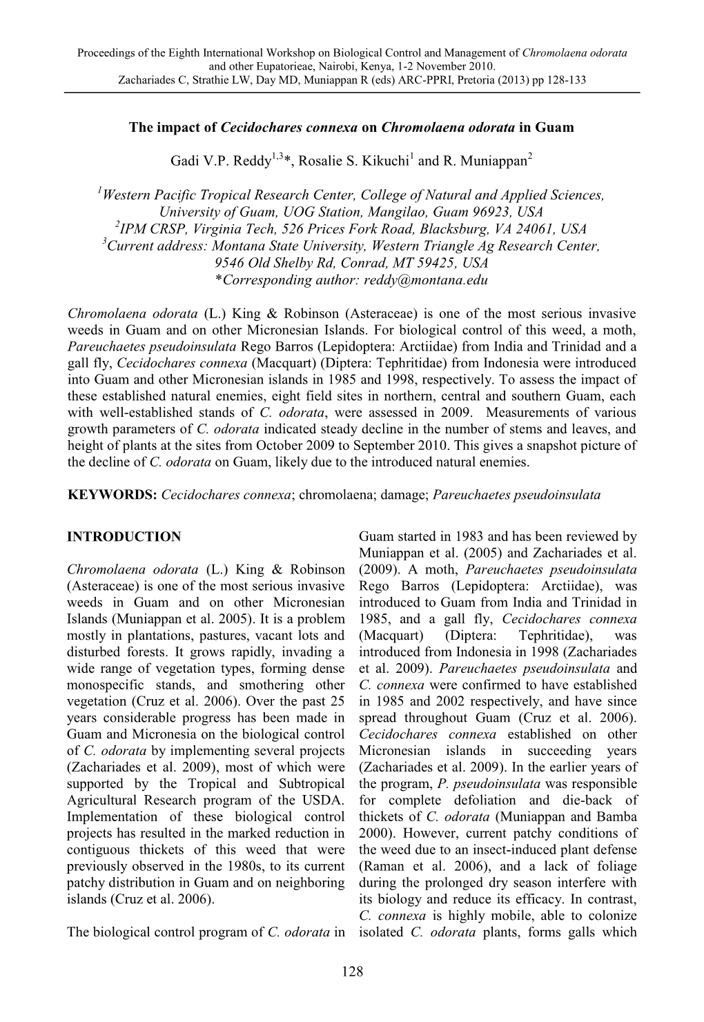 128 the Impact of Cecidochares Connexa on Chromolaena Odorata