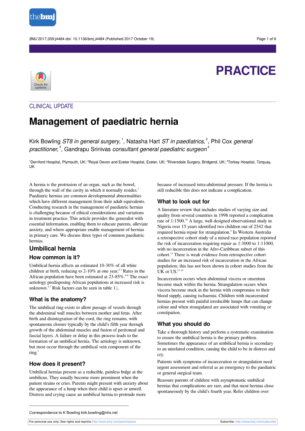 Management of Paediatric Hernia