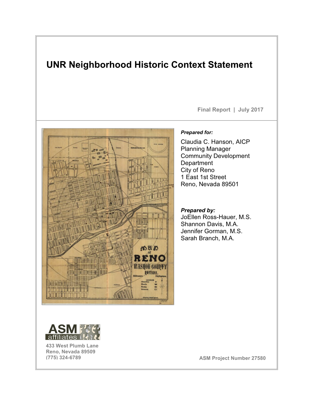 UNR Neighborhood Historic Context Statement