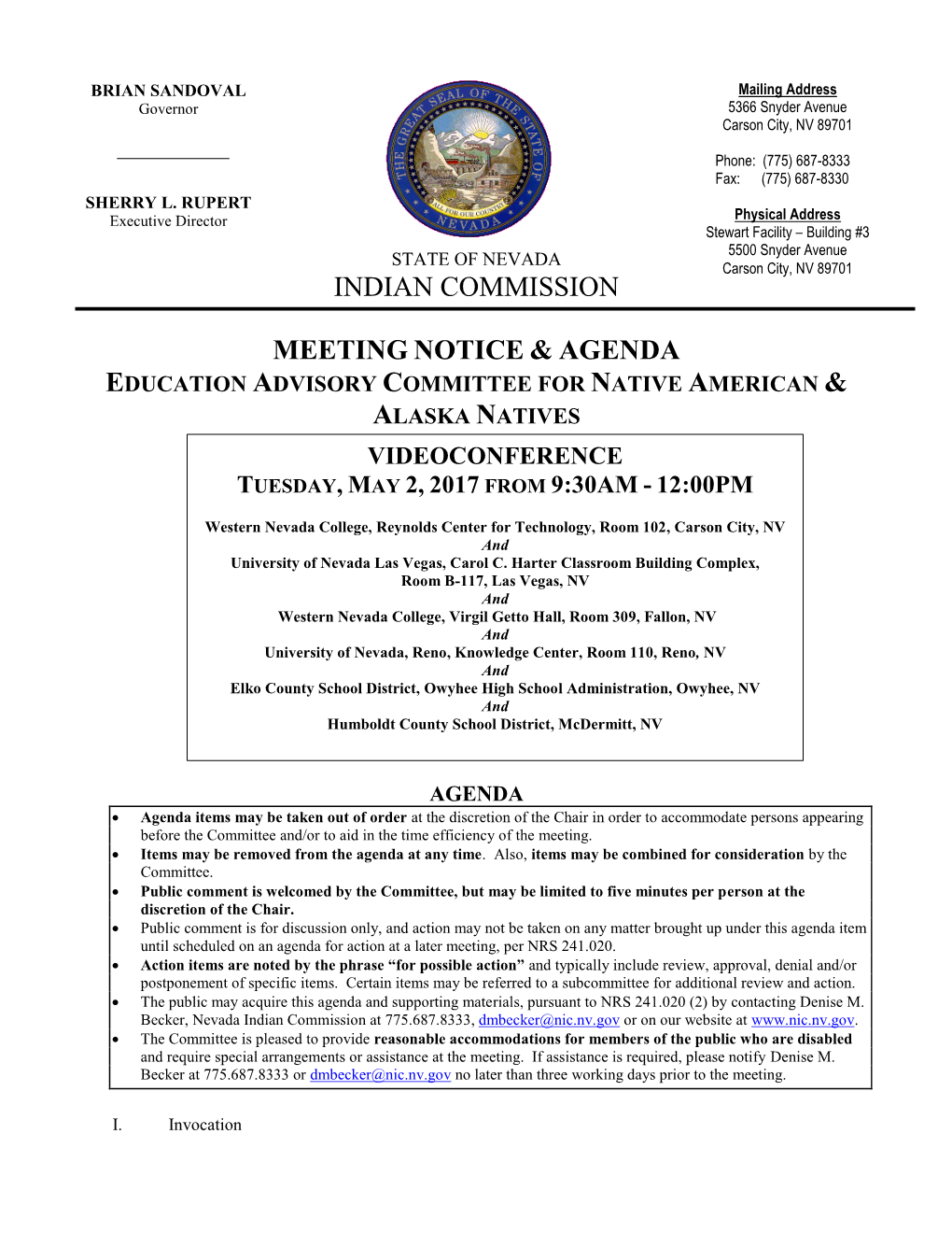 Meeting Notice and Agenda