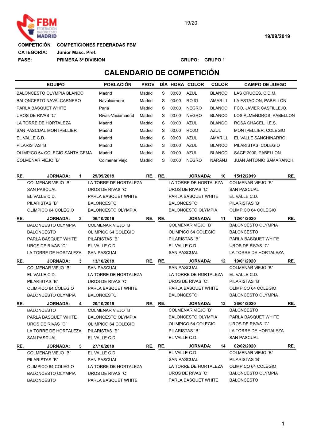 Calendario De Competición