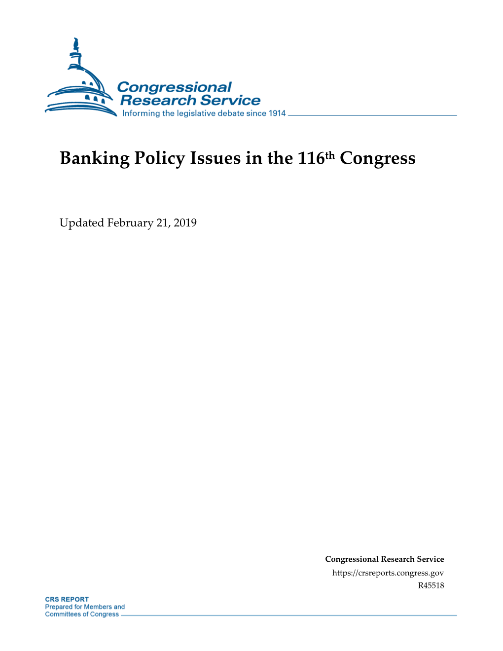 Banking Policy Issues in the 116Th Congress