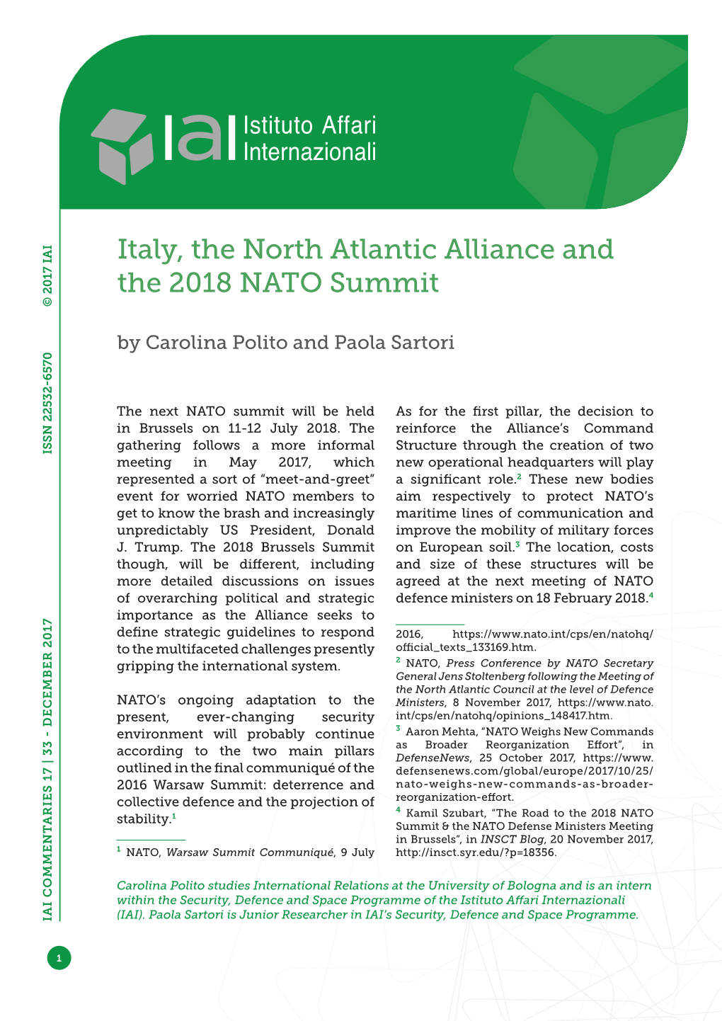 Italy, the North Atlantic Alliance and the 2018 NATO Summit