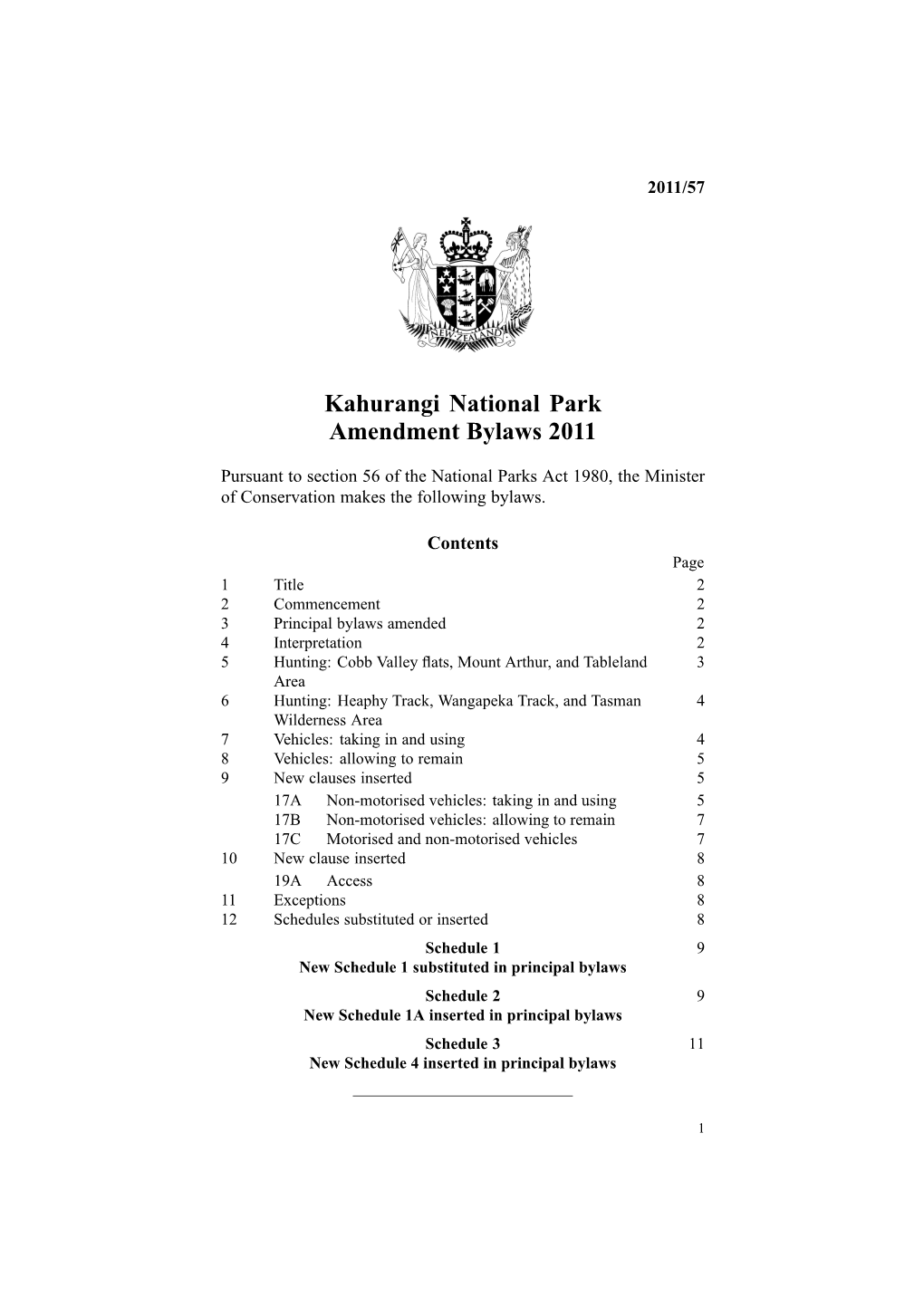 Kahurangi National Park Amendment Bylaws 2011