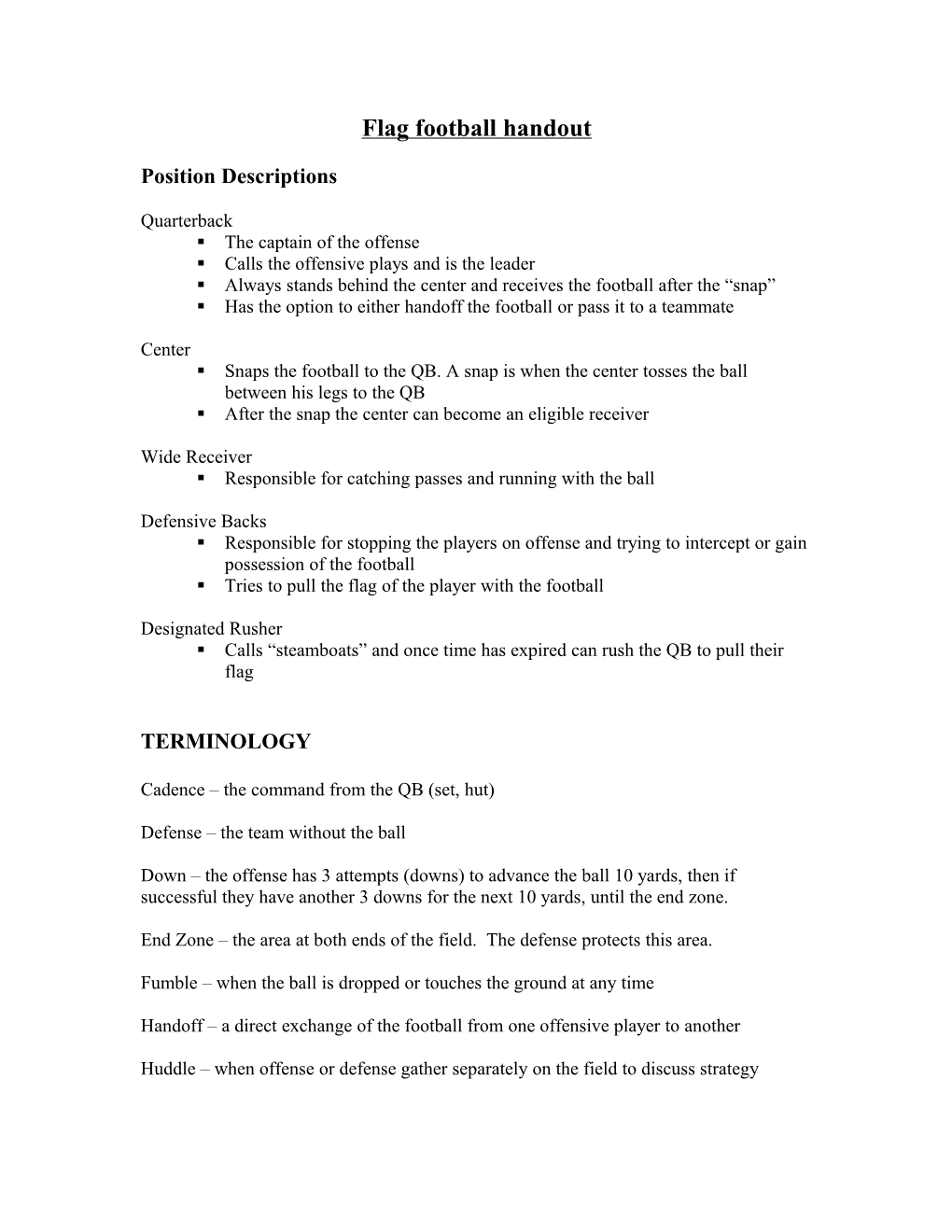 Flag Football Handout