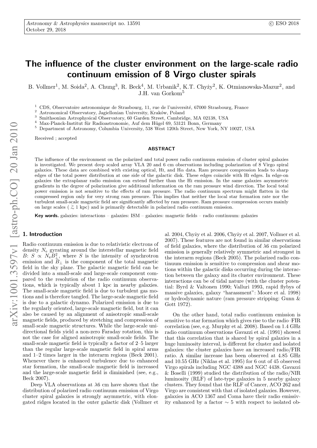 Arxiv:1001.3597V1 [Astro-Ph.CO] 20 Jan 2010 B Ai Otnu Msini U Orltvsi Lcrn of Electrons Relativistic to Due Density Is Emission Continuum Radio Introduction 1