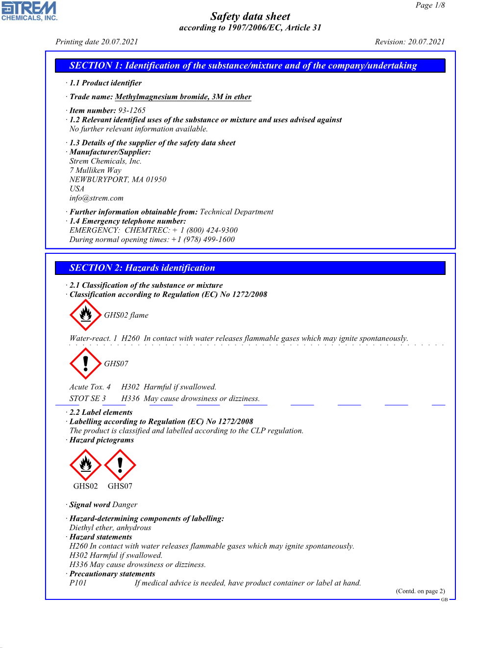 Data Sheet According to 1907/2006/EC, Article 31 Printing Date 20.07.2021 Revision: 20.07.2021