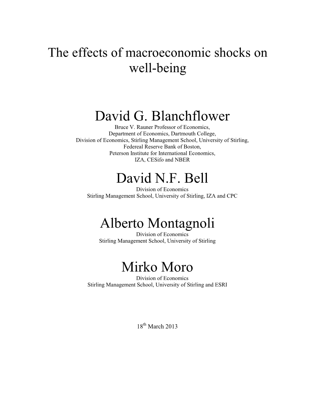 David G. Blanchflower David N.F. Bell Alberto Montagnoli Mirko Moro