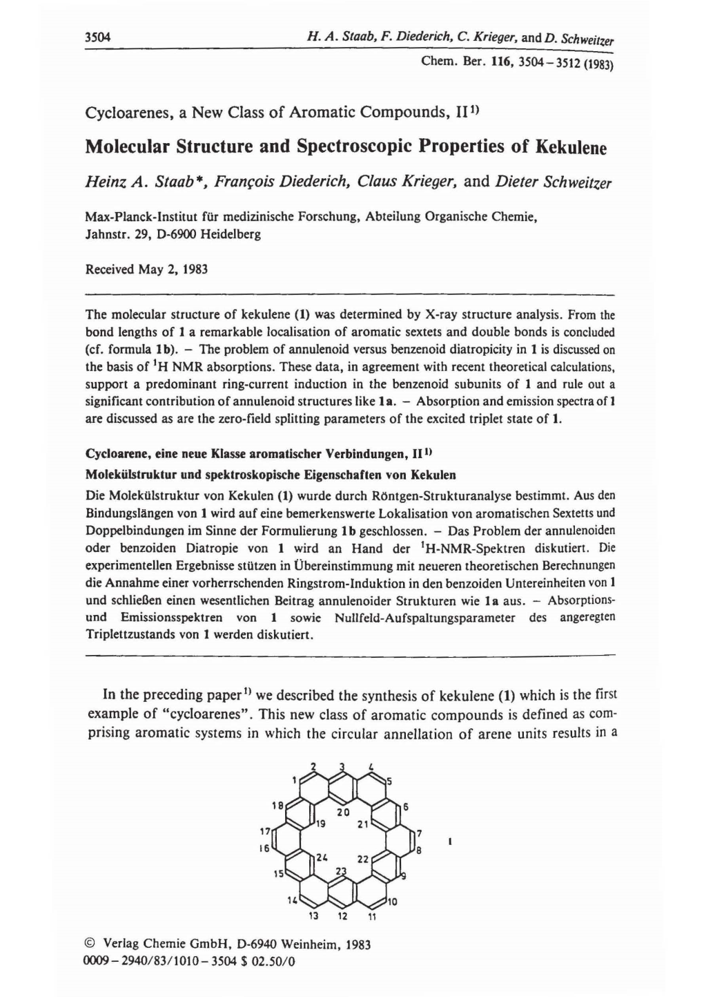 Molecular Structure and Spectroscopic Properties of Kekulene