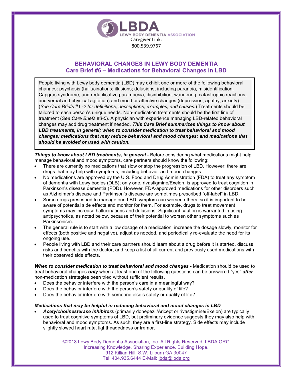 Medications for Behavioral Changes in LBD