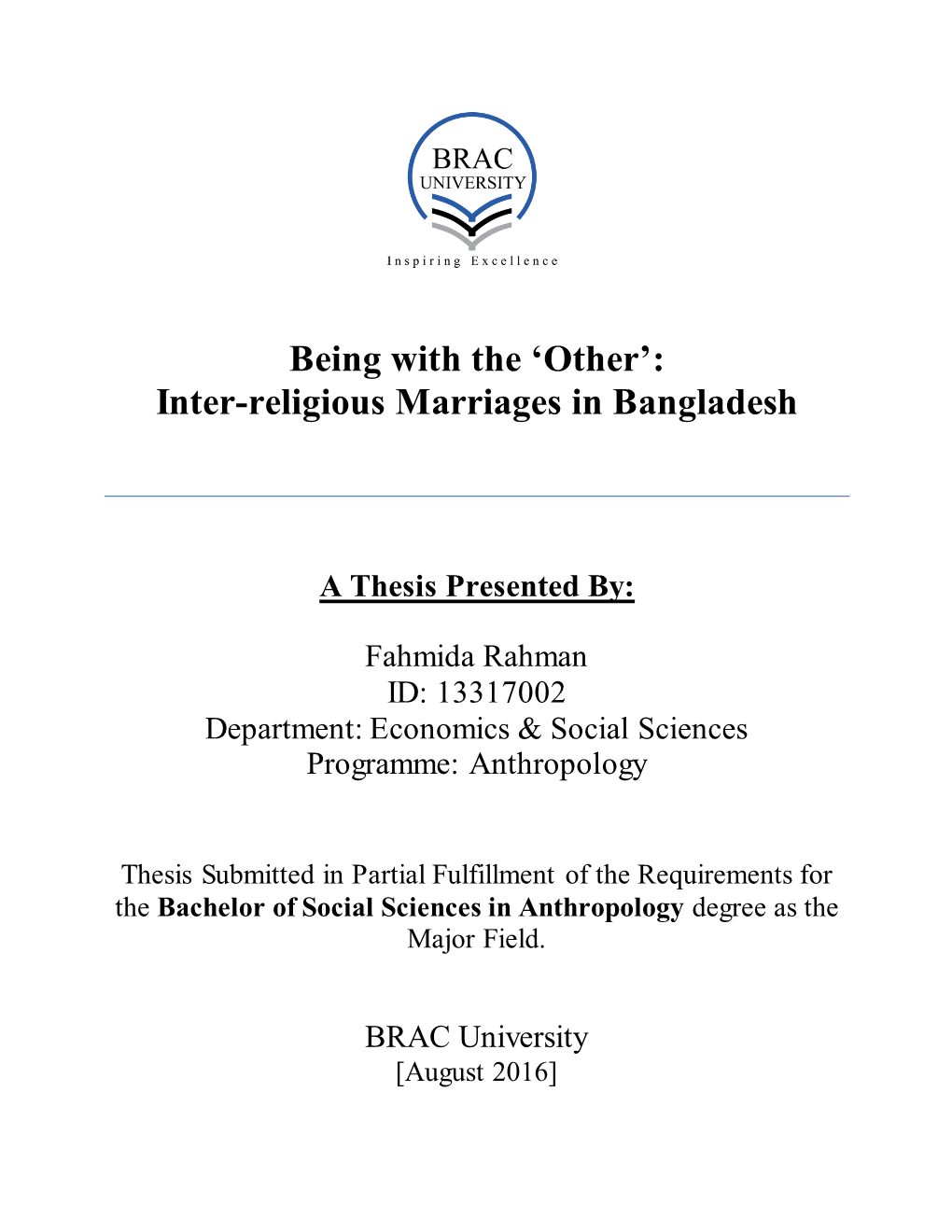 Inter-Religious Marriages in Bangladesh