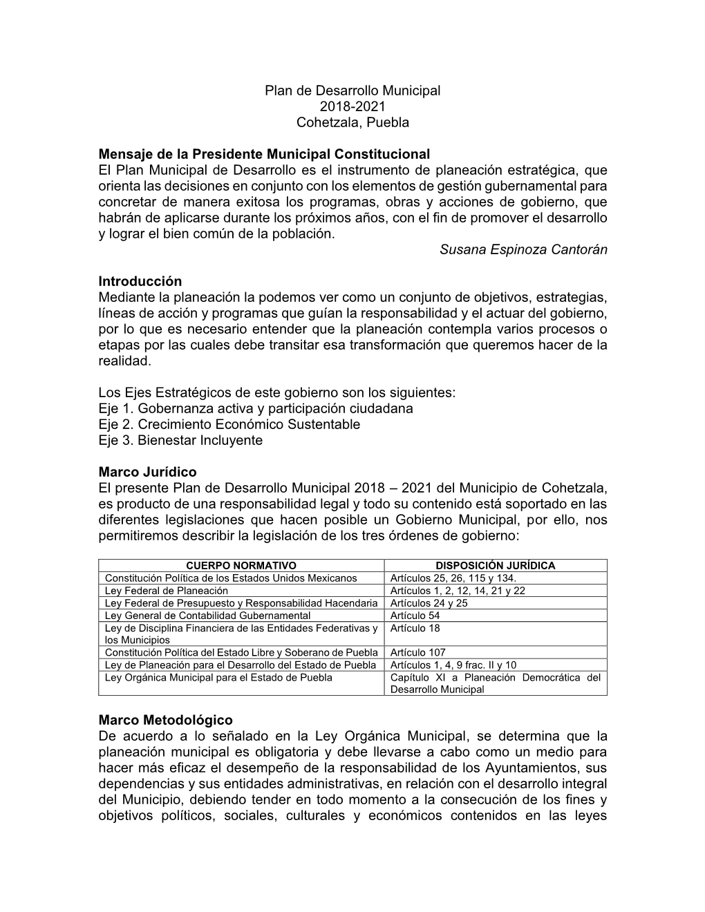 Plan De Desarrollo Municipal 2018-2021 Cohetzala, Puebla