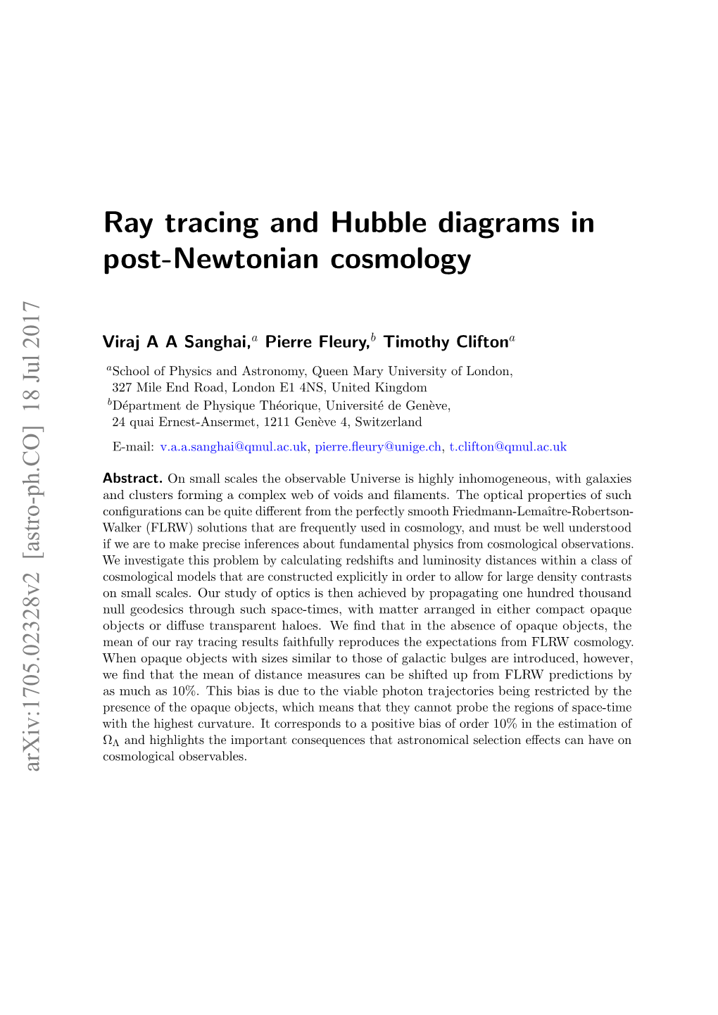 Ray Tracing and Hubble Diagrams in Post-Newtonian Cosmology