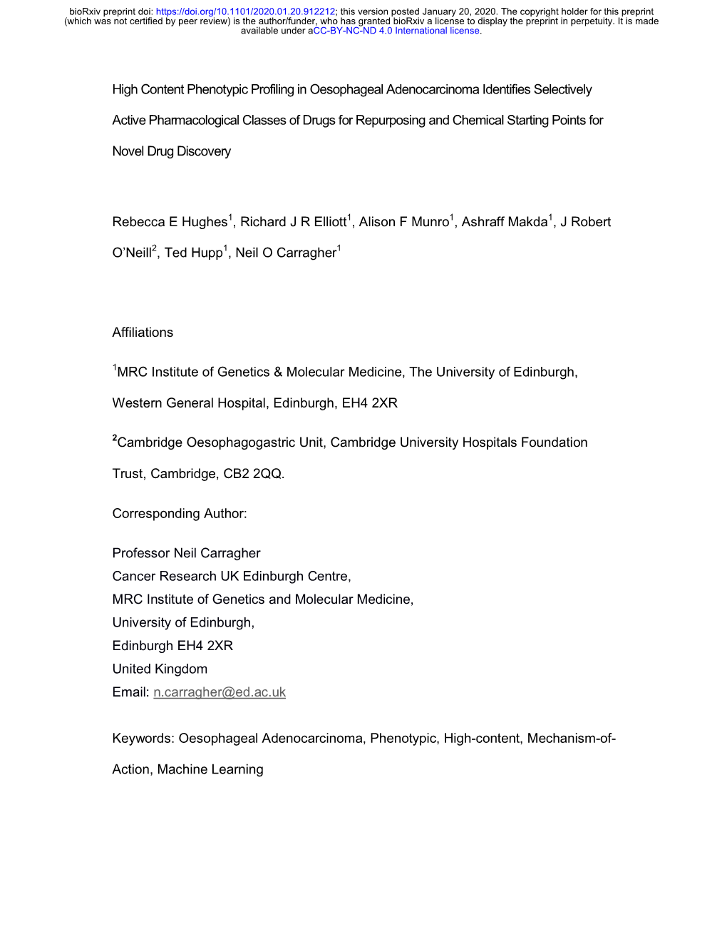 High Content Phenotypic Profiling in Oesophageal Adenocarcinoma Identifies Selectively