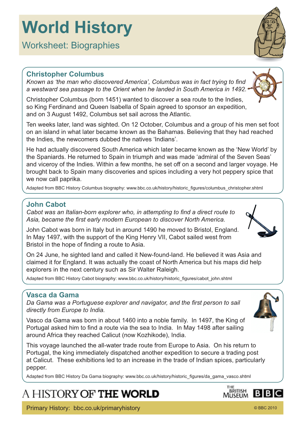 World History -Biographies Worksheets (PDF)