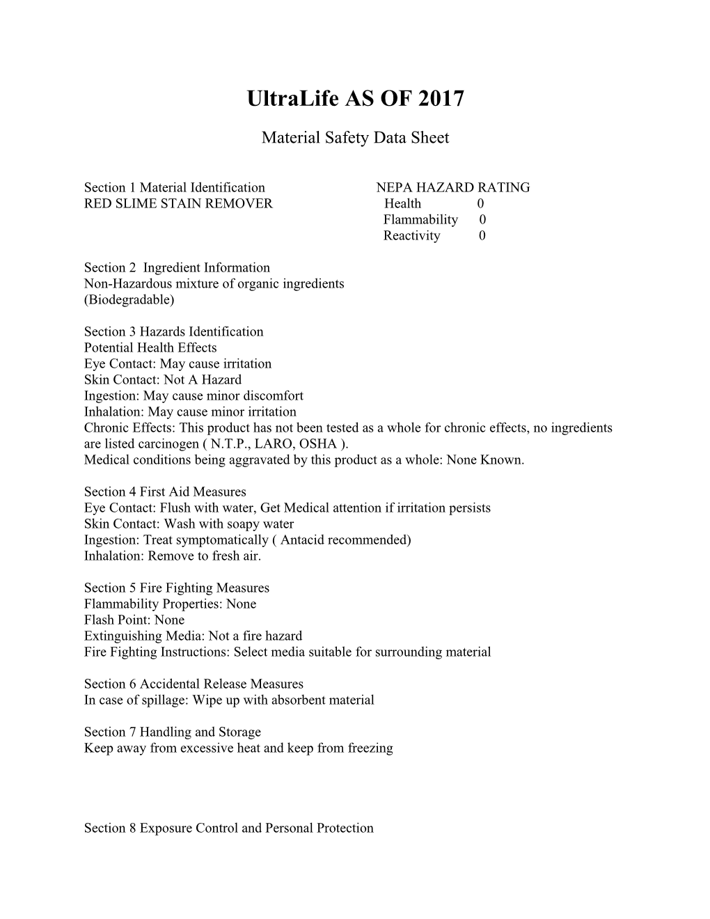 Material Safety Data Sheet s17