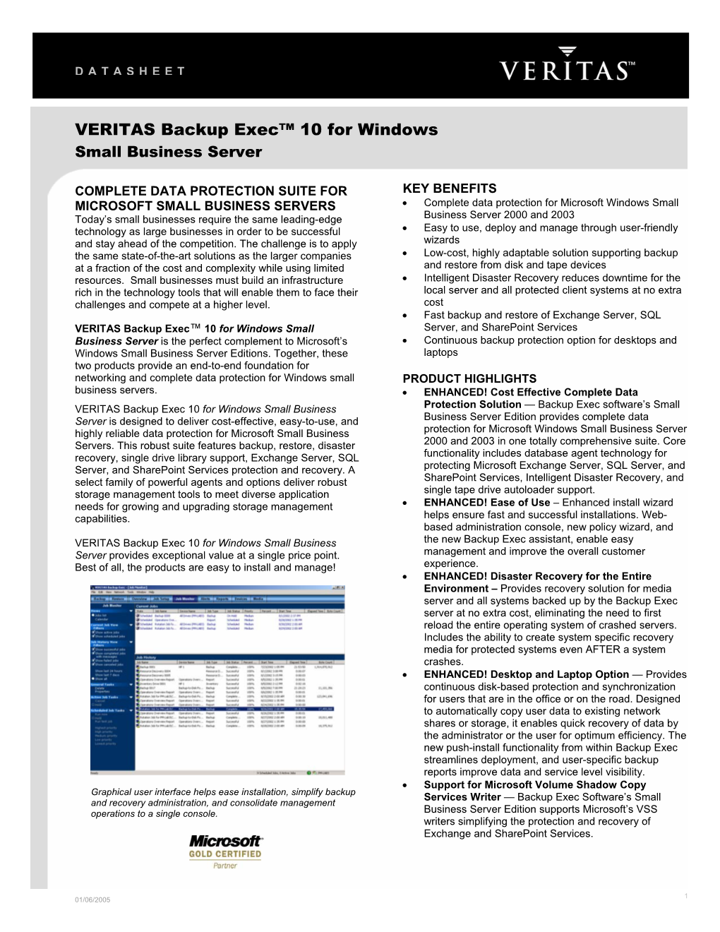 Backup Exec 9.1 for Windows Servers SBS Data Sheet