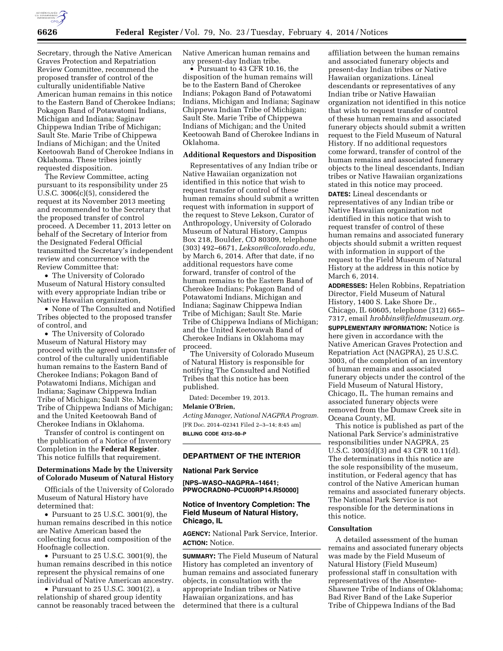 Federal Register/Vol. 79, No. 23/Tuesday, February 4, 2014