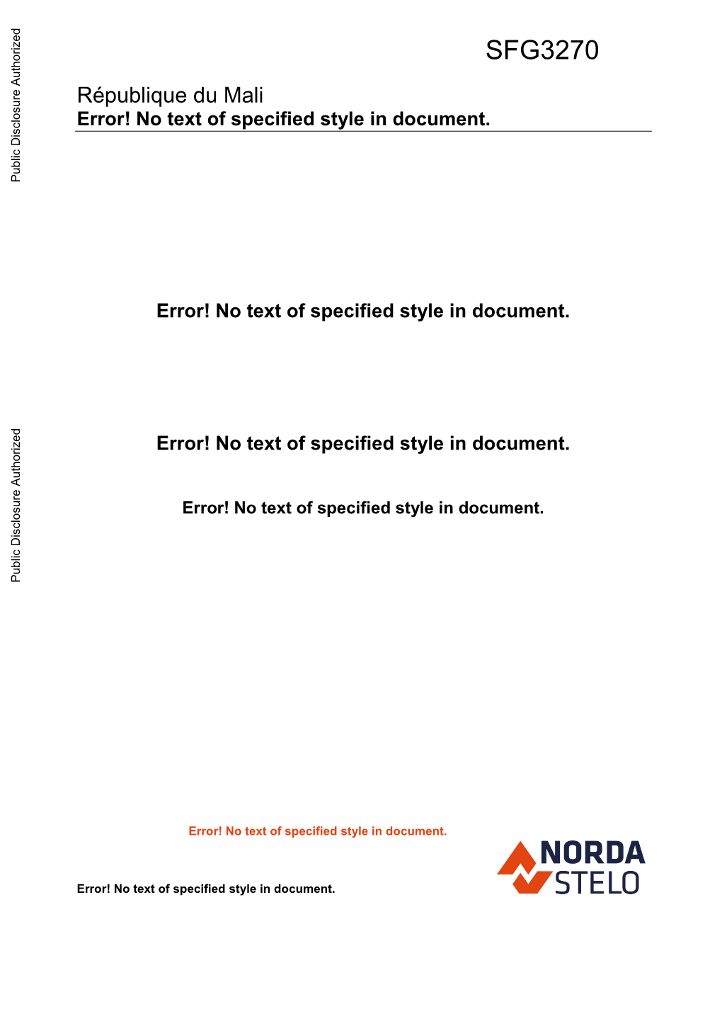 République Du Mali Error! No Text of Specified Style in Document
