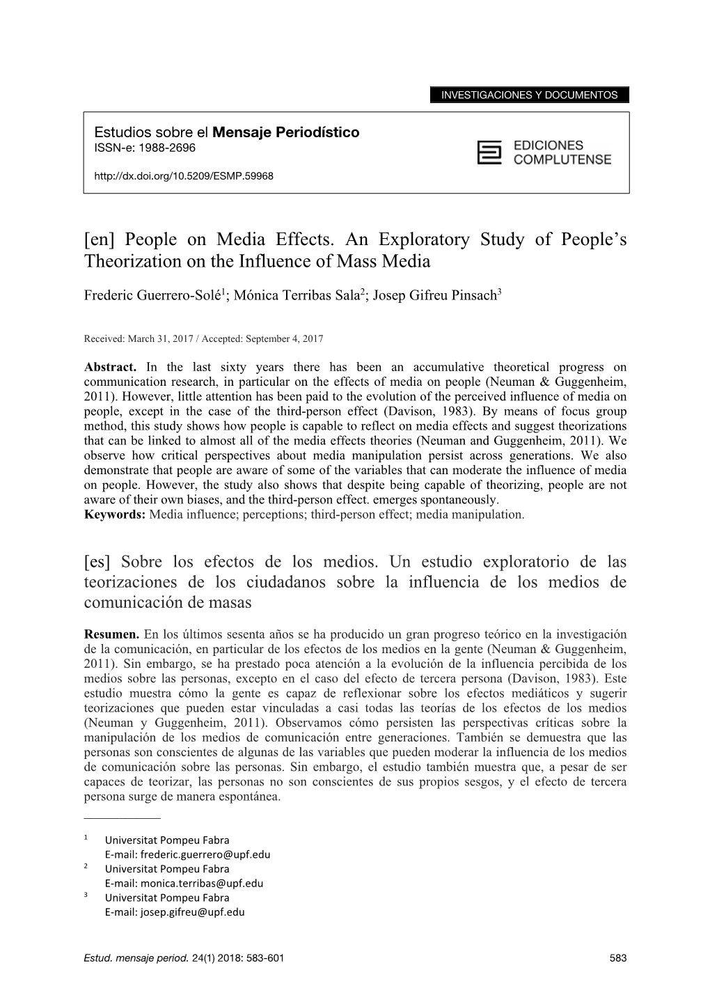 People on Media Effects. an Exploratory Study of People's