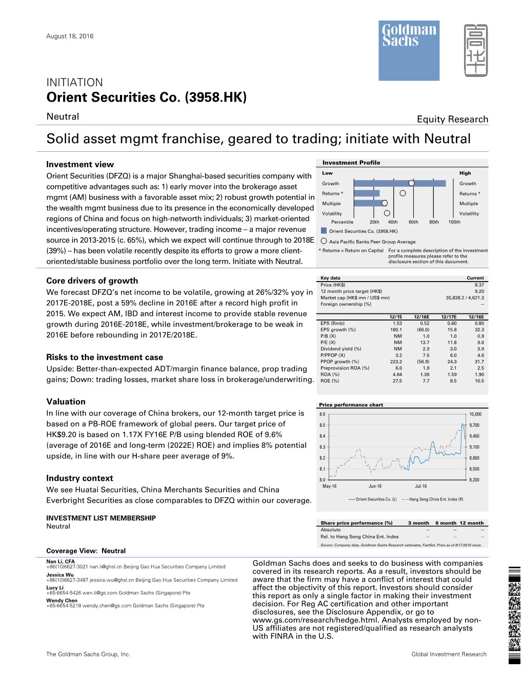 Orient Securities Co. (3958.HK) Solid Asset Mgmt Franchise, Geared