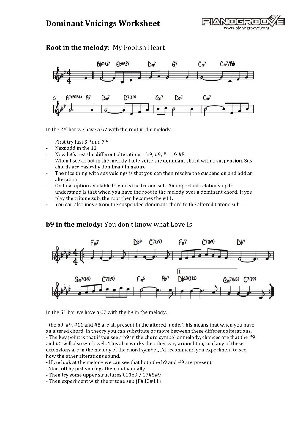 Dominant Voicings Worksheet