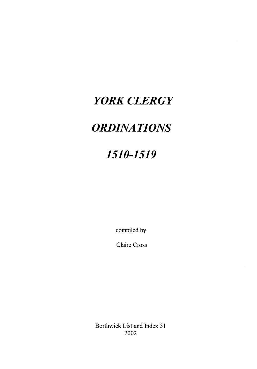 York Clergy Ordinations 1510-1519� 216