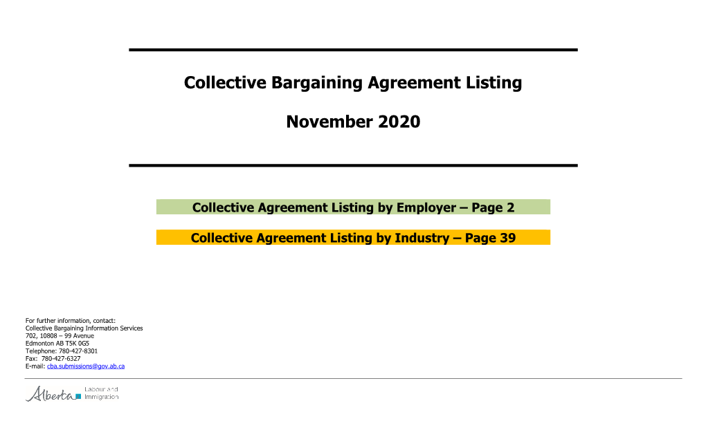 Collective Bargaining Agreement Listing November 2020