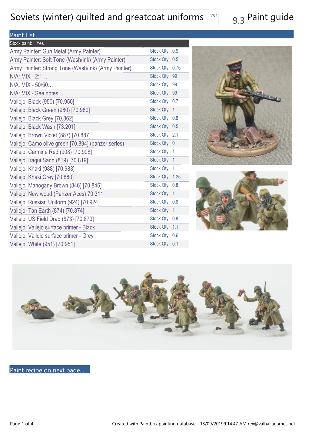 Paint Guide Soviets (Winter) Quilted and Greatcoat Uniforms Ver