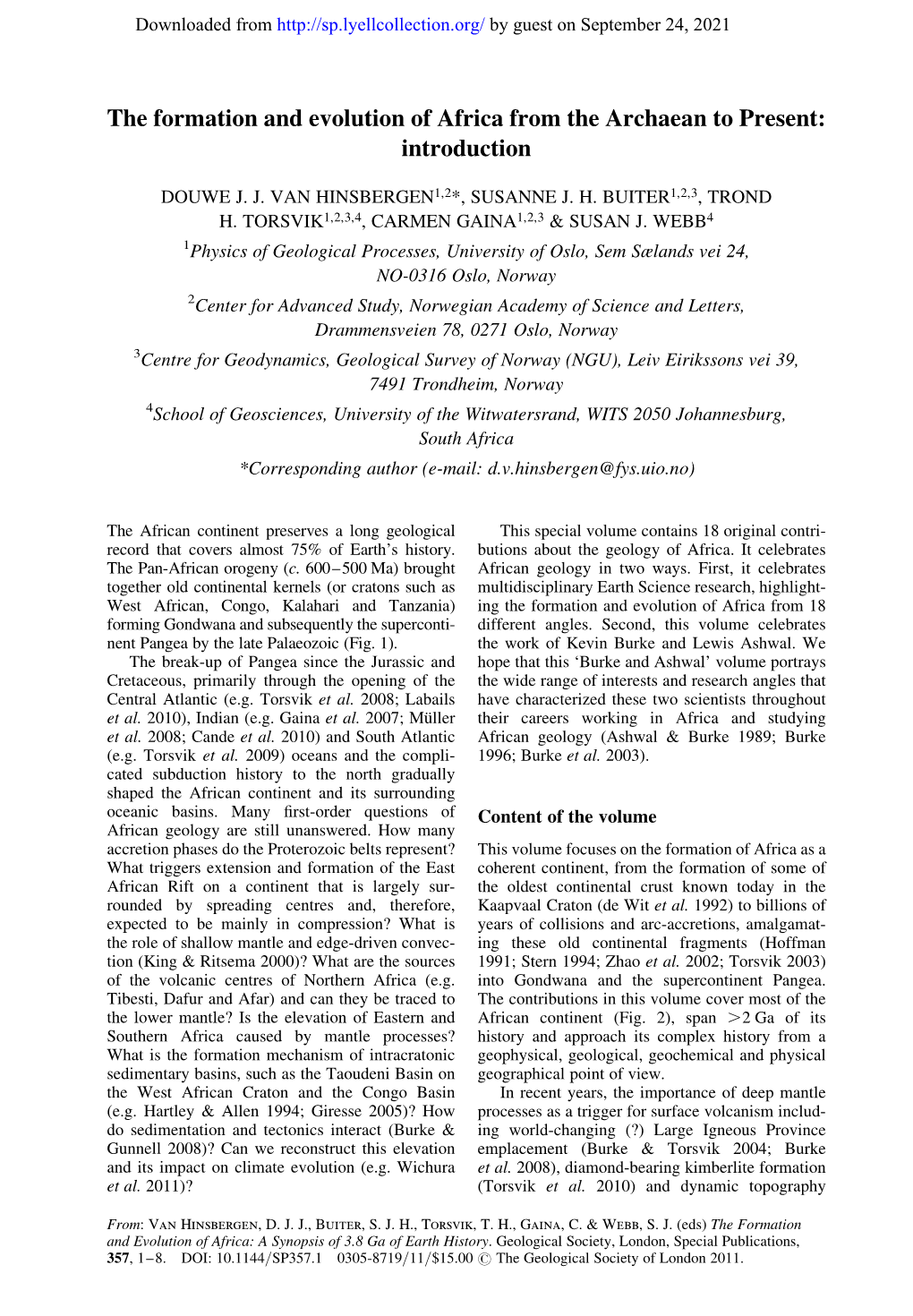 The Formation and Evolution of Africa from the Archaean to Present: Introduction