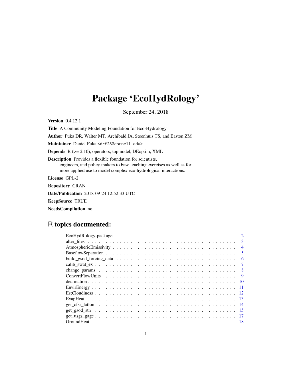 Package 'Ecohydrology'