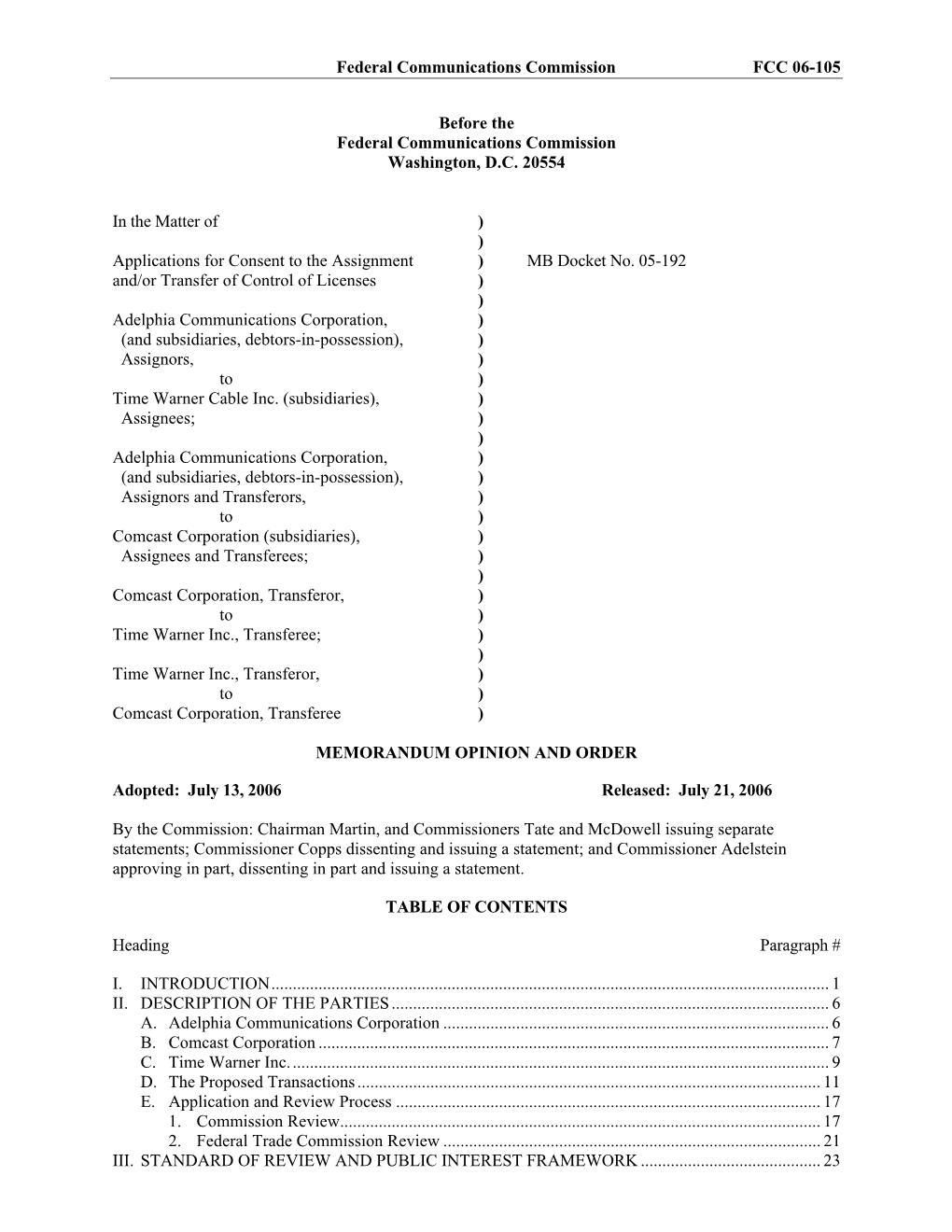 Federal Communications Commission FCC 06-105 Before the Federal