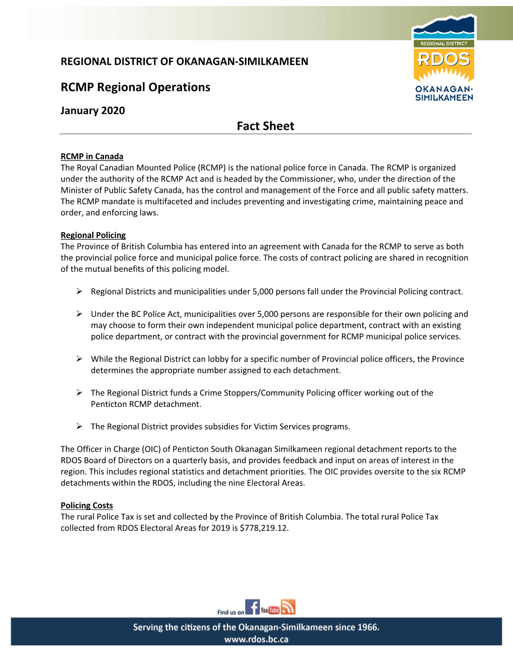 RCMP Regional Operations Fact Sheet