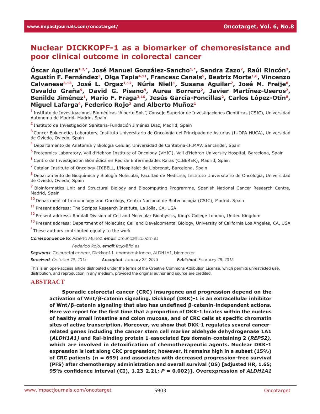 Nuclear DICKKOPF-1 As a Biomarker of Chemoresistance and Poor Clinical Outcome in Colorectal Cancer