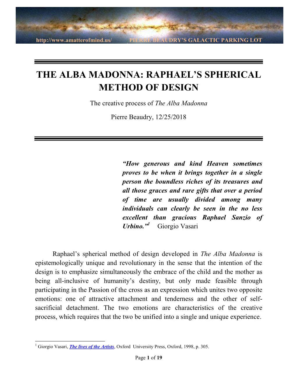 The Alba Madonna: Raphael’S Spherical Method of Design